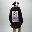borntoread patch on female essential zip hoodie in after hours