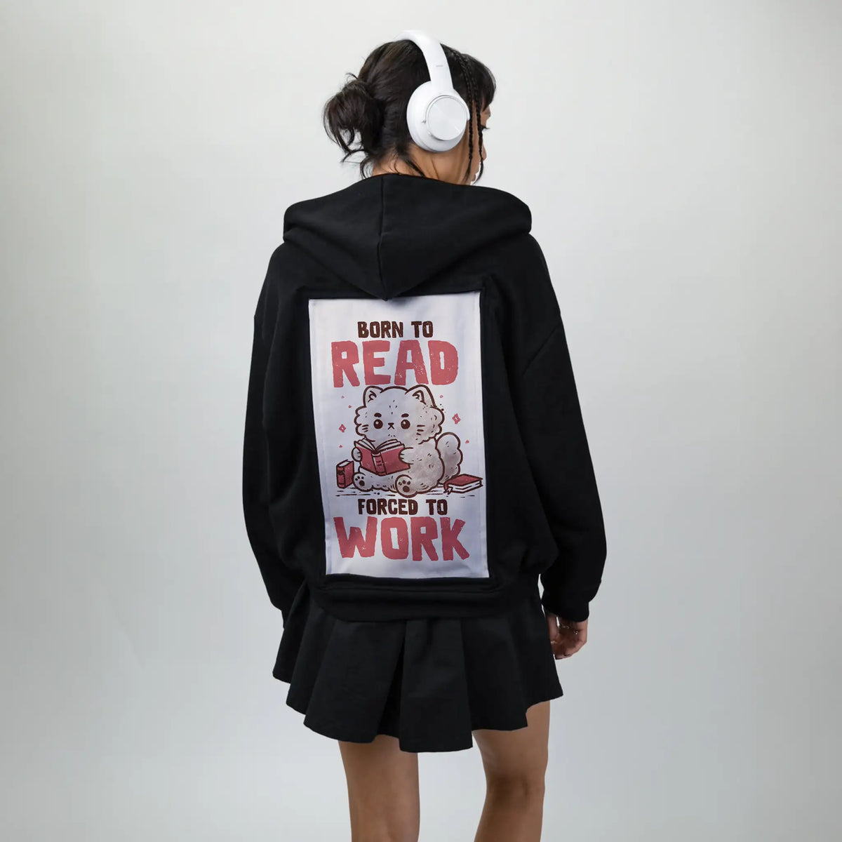 borntoread patch on female essential zip hoodie in after hours