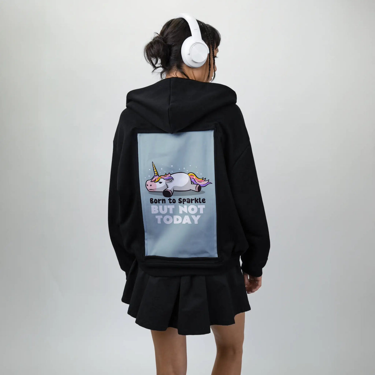 borntosparkle patch on female essential zip hoodie in after hours