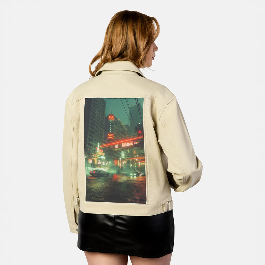 breathe patch on female atelier canvas jacket in tan