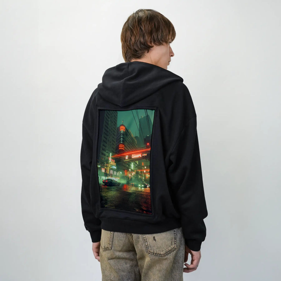 breathe patch on male essential zip hoodie in after hours