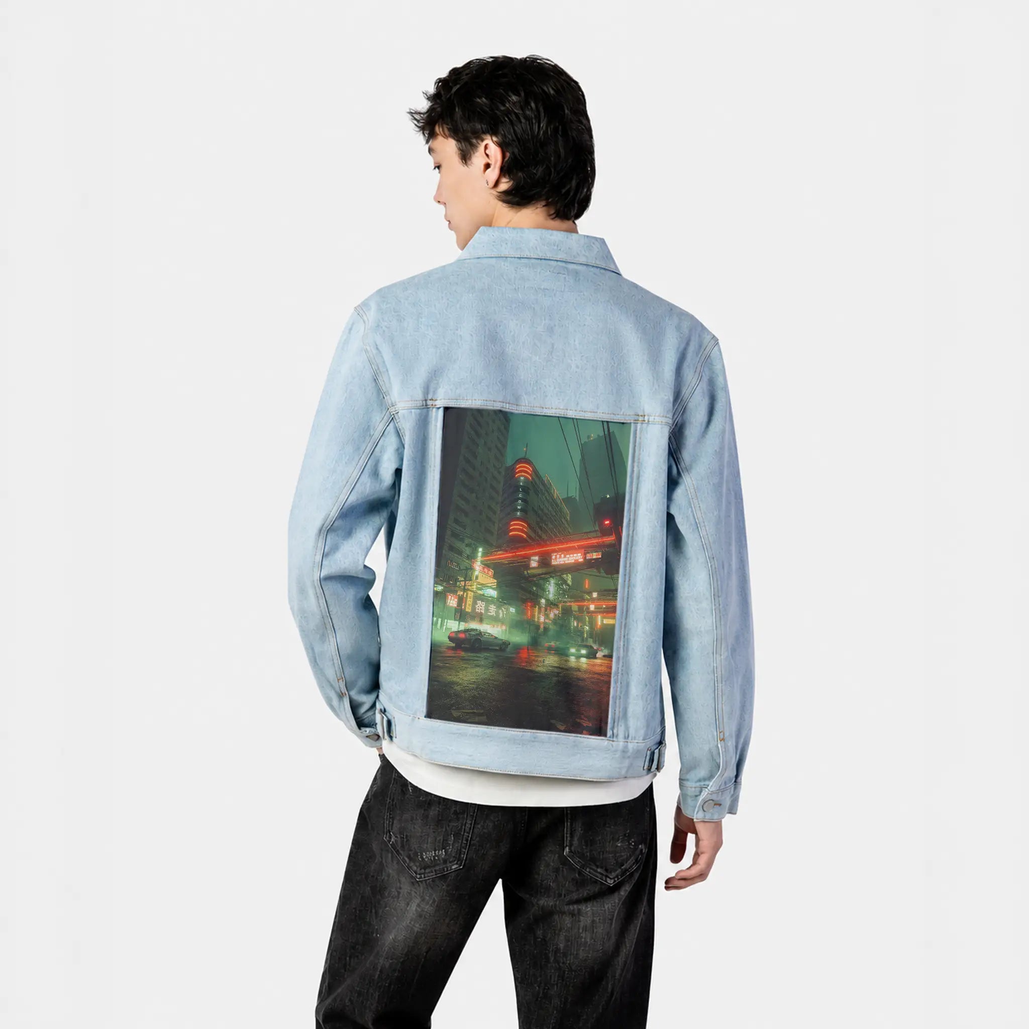 breathe patch on male og denim jacket in oceanside