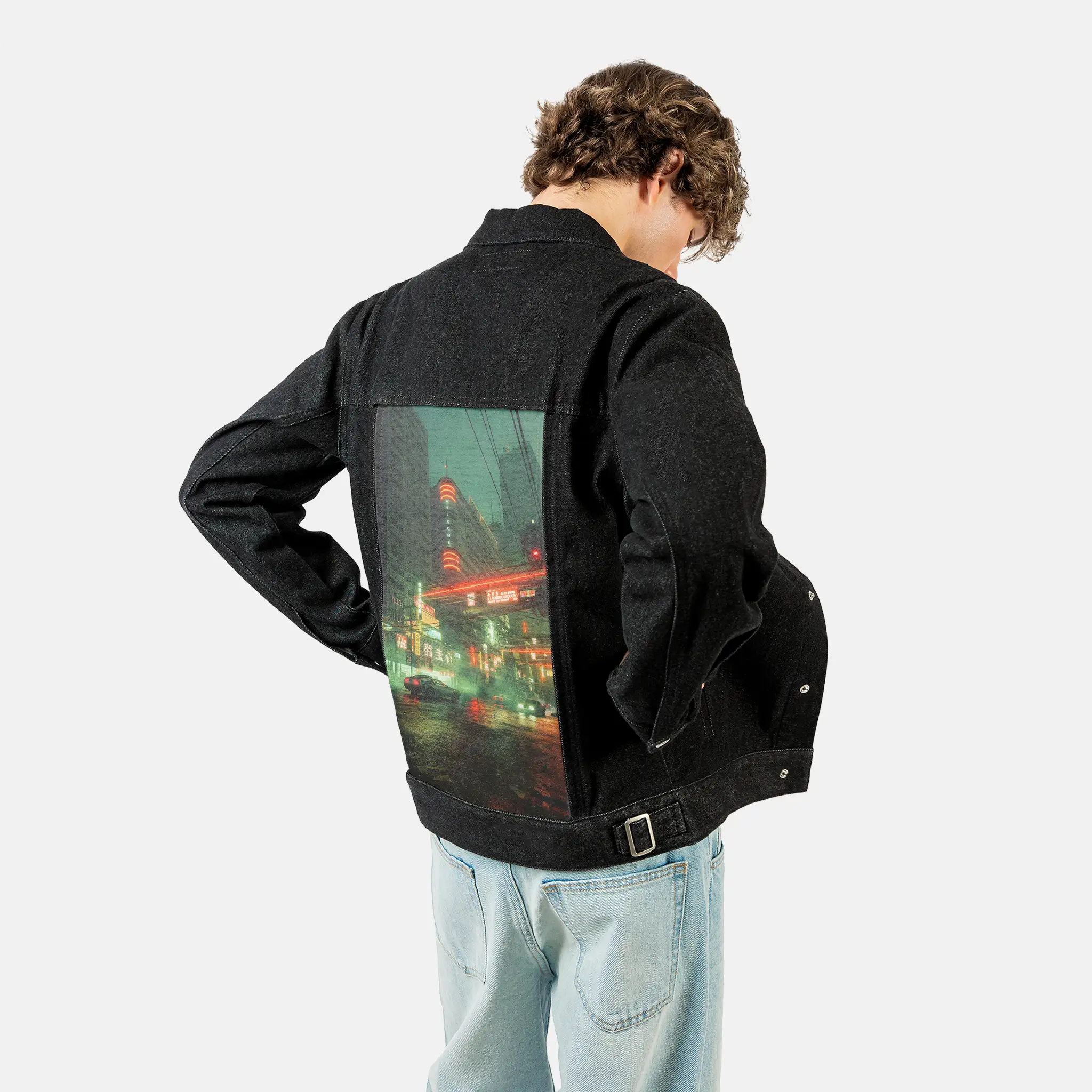 breathe patch on male og denim jacket in raven