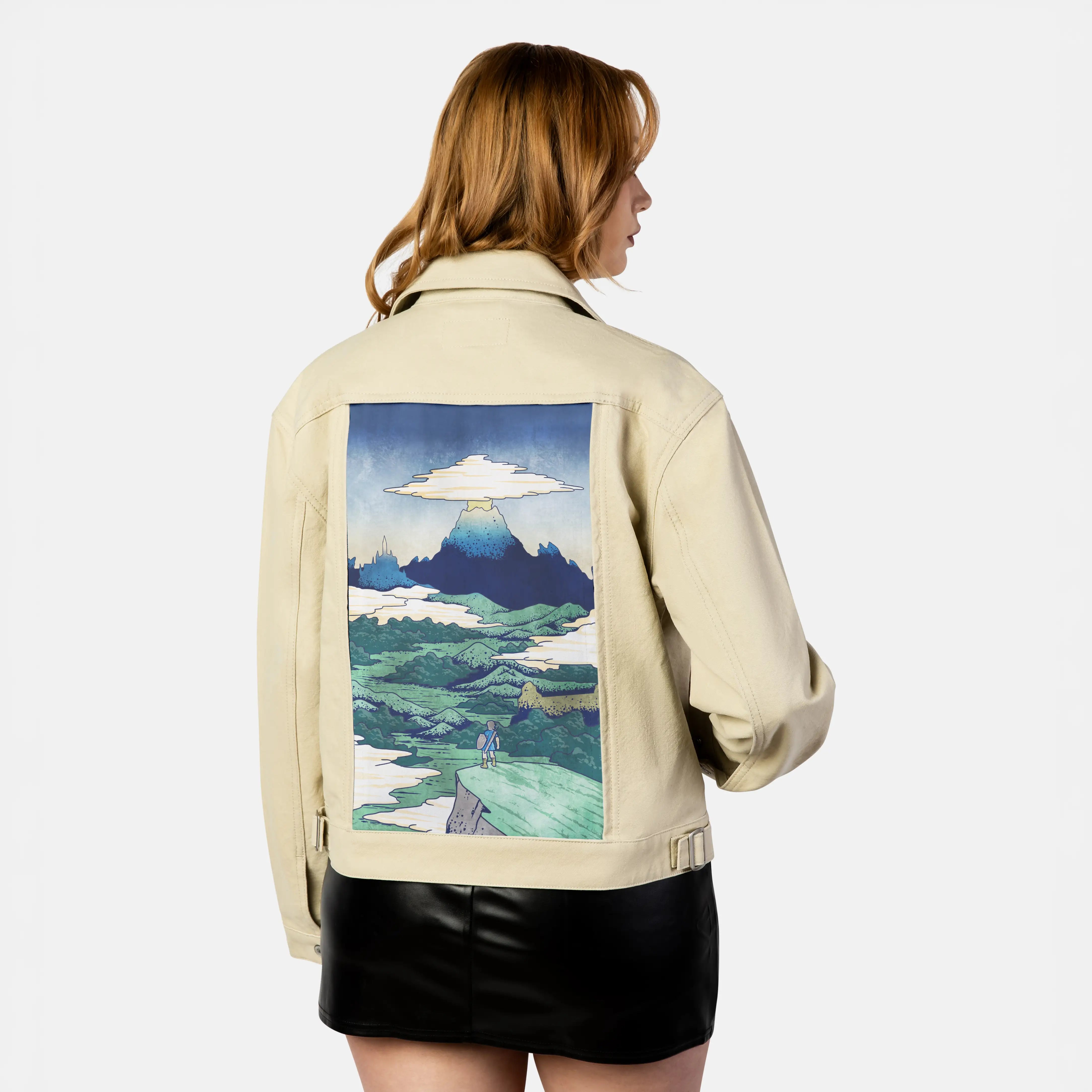 breathofukiyoe patch on female atelier canvas jacket in tan