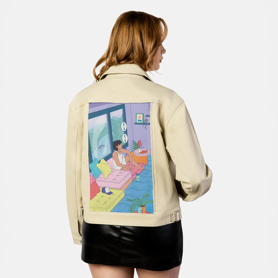 bretmanrock patch on female atelier canvas jacket in tan