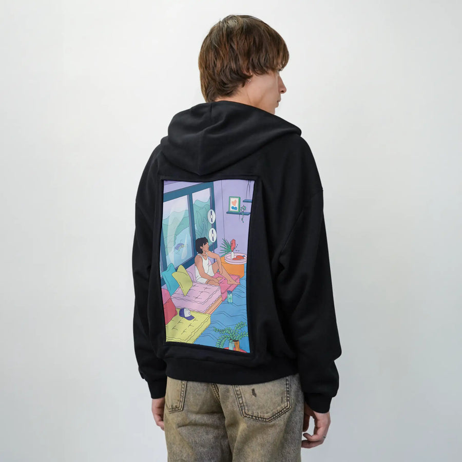 bretmanrock patch on male essential zip hoodie in after hours