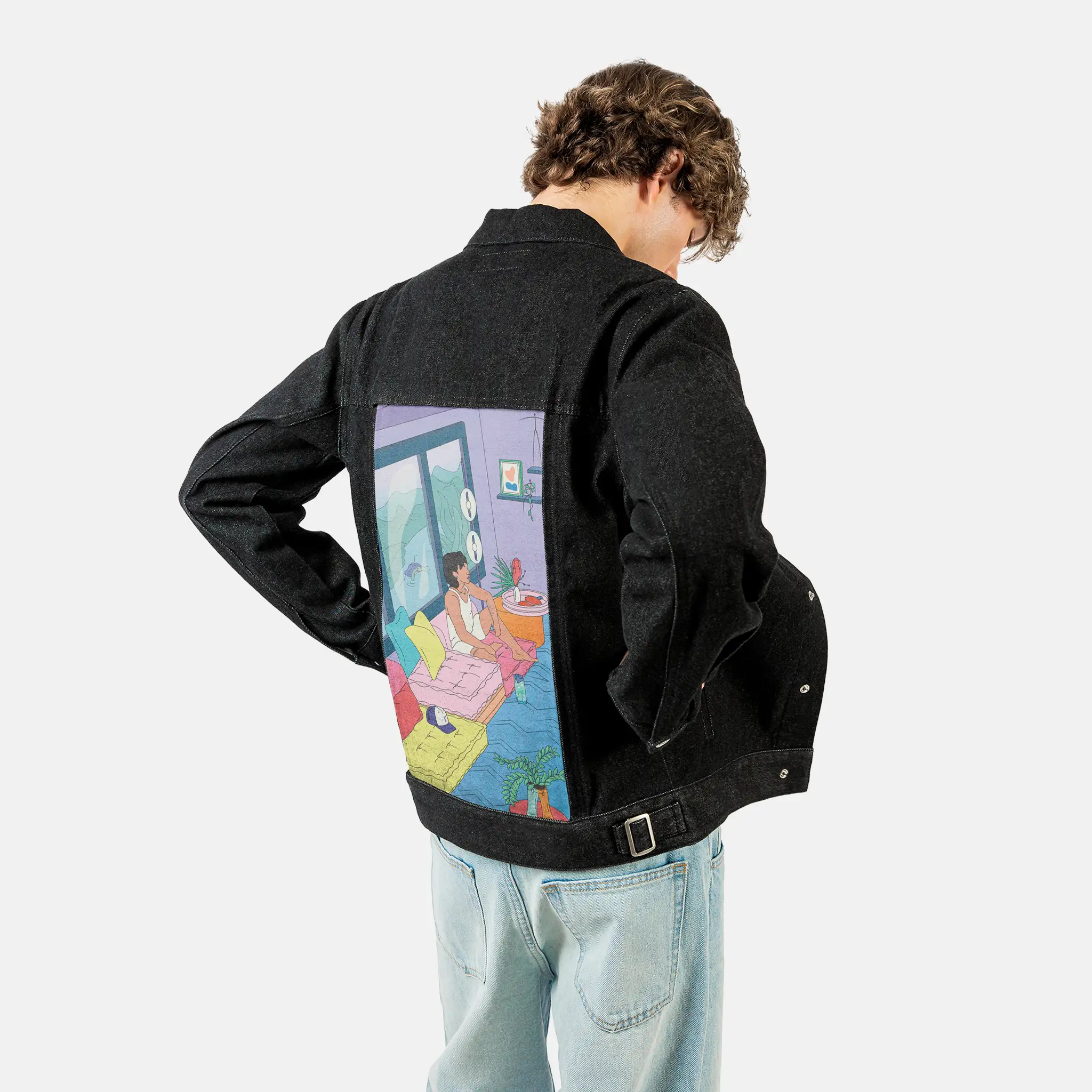 bretmanrock patch on male og denim jacket in raven