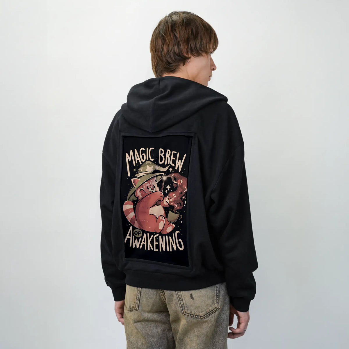 brewofawakening patch on male essential zip hoodie in after hours