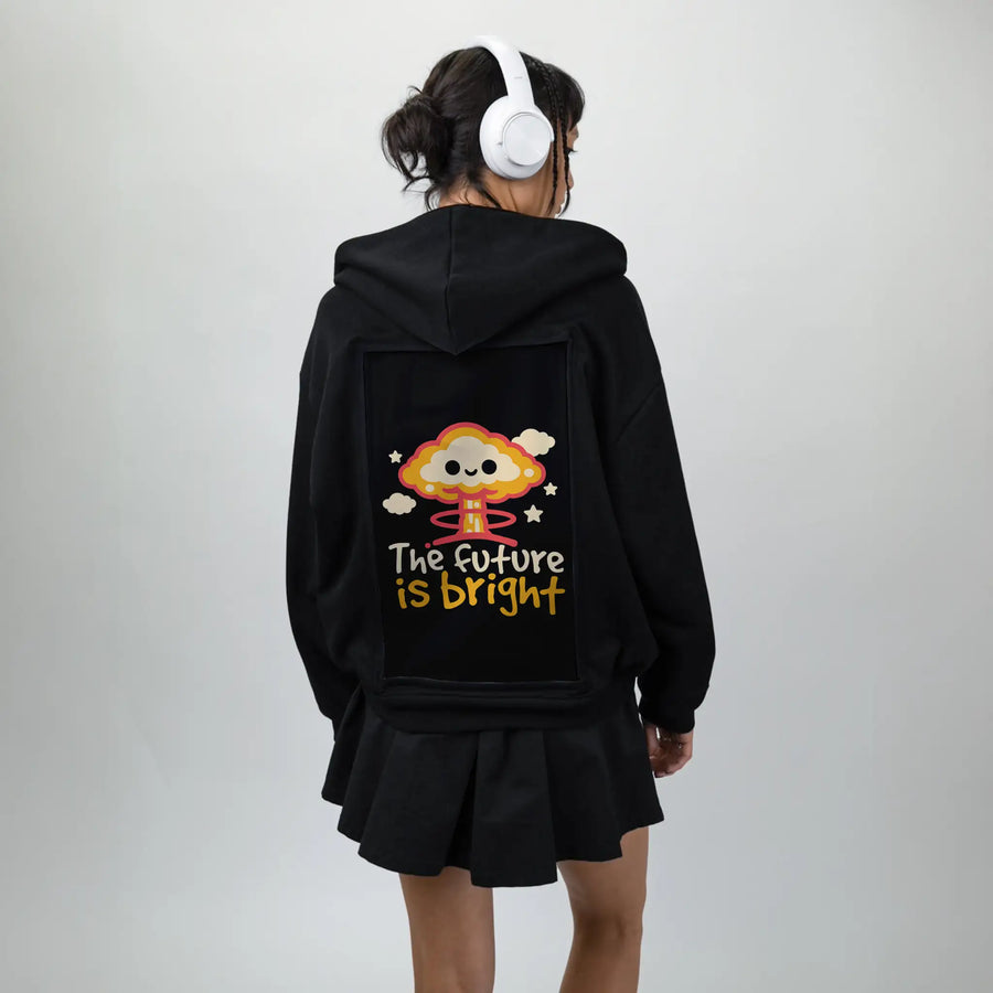 brightfuture patch on female essential zip hoodie in after hours