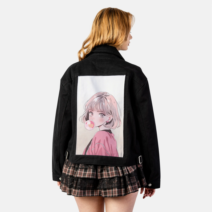 bubblegumlove patch on female atelier canvas jacket in nightfall