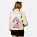 bubblegumlove patch on female atelier canvas jacket in tan