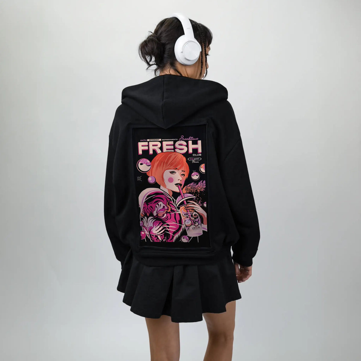 bubbleteageisha patch on female essential zip hoodie in after hours