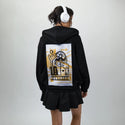 builder patch on female essential zip hoodie in after hours