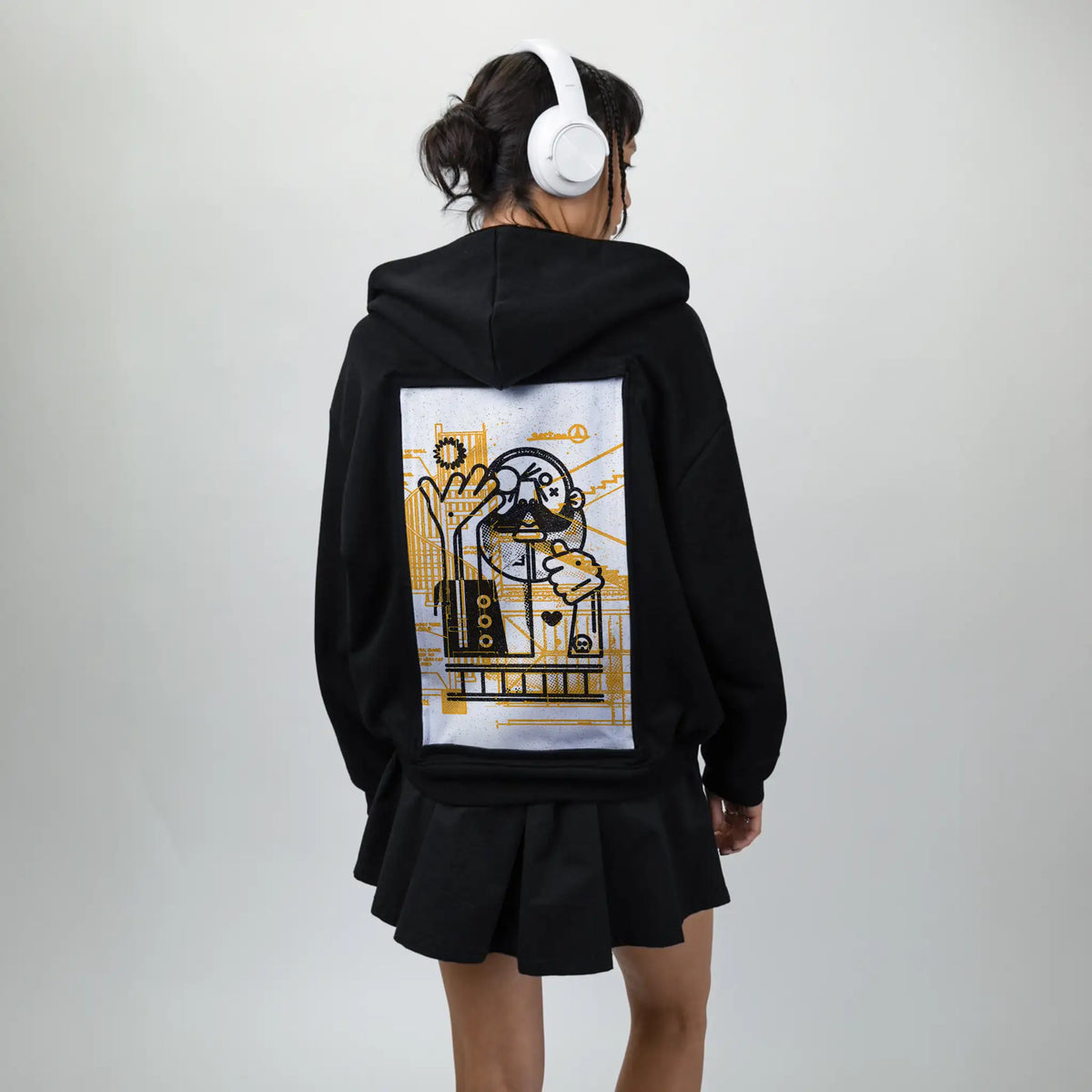 builder patch on female essential zip hoodie in after hours