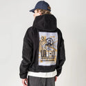 builder patch on male retro cord hoodie in onyx