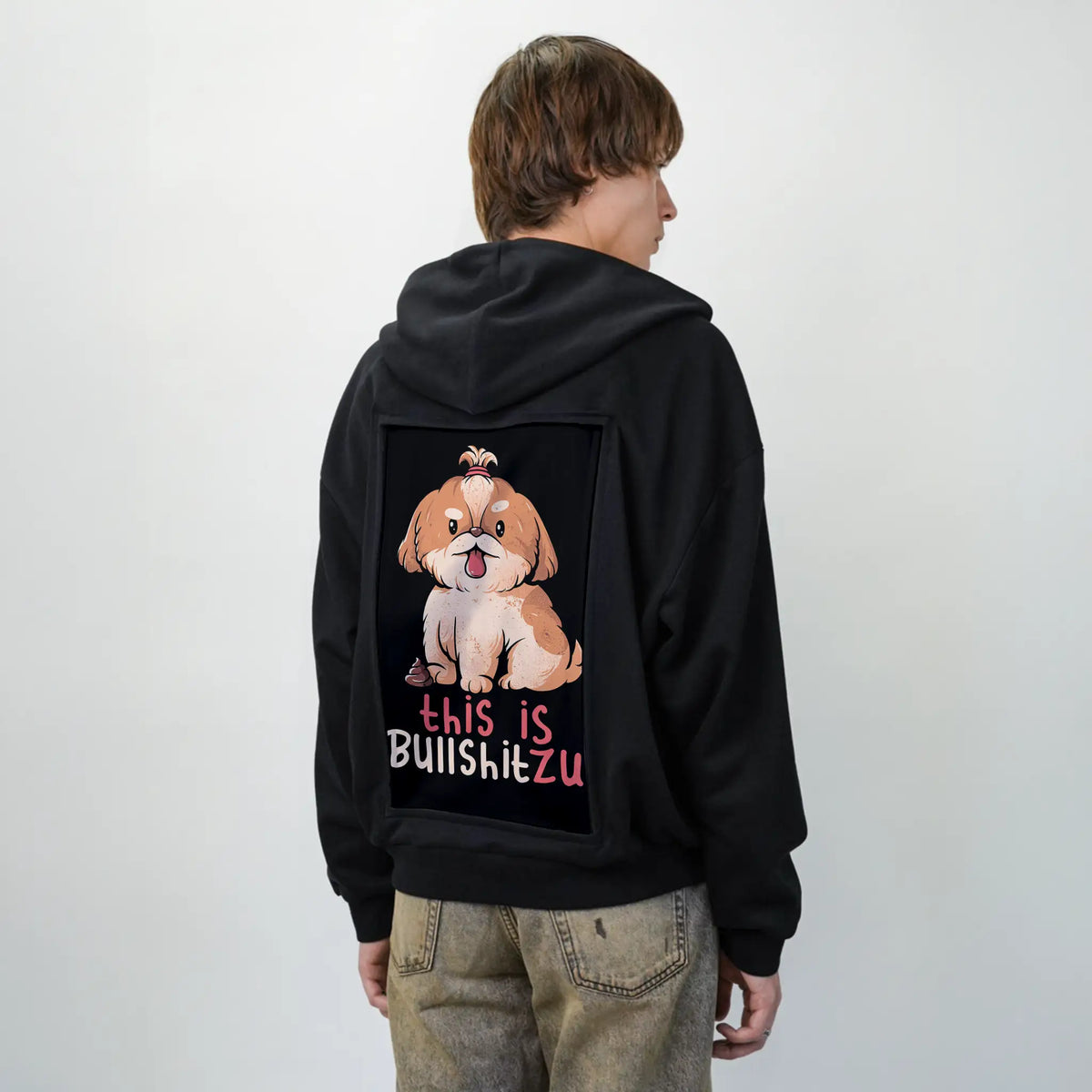 bullshitzu patch on male essential zip hoodie in after hours