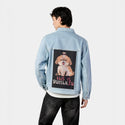 bullshitzu patch on male og denim jacket in oceanside