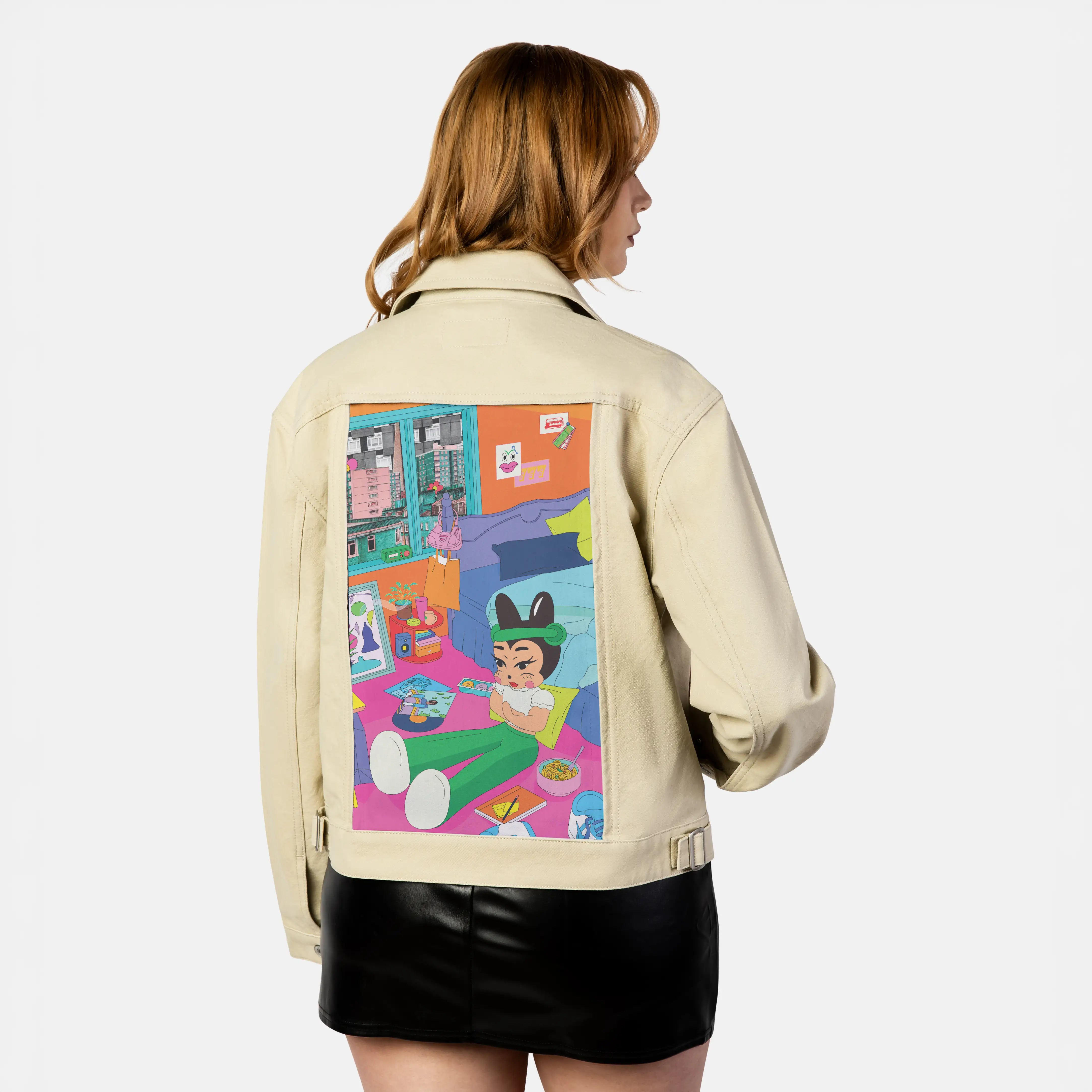 bunnyathome patch on female atelier canvas jacket in tan