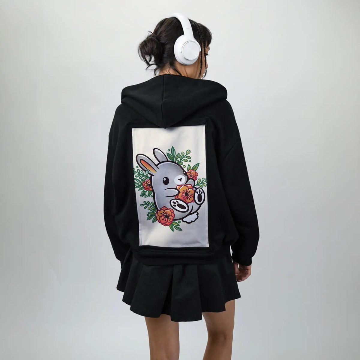 bunnyflowers patch on female essential zip hoodie in after hours