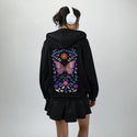 butterflykaleidoscope patch on female essential zip hoodie in after hours
