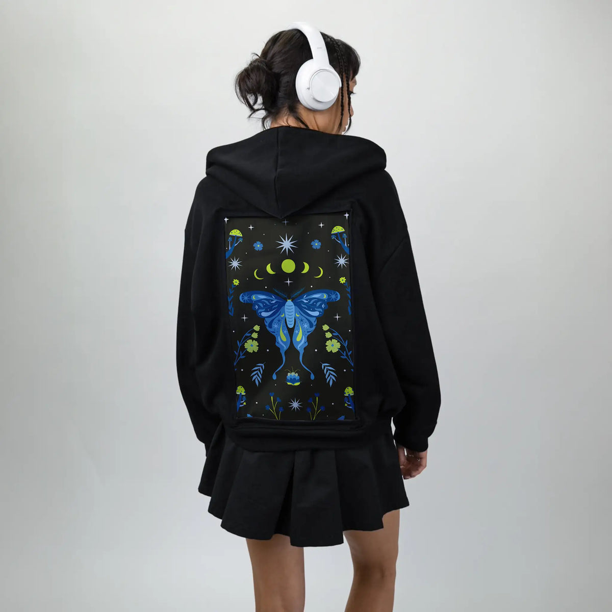 butterflyphase patch on female essential zip hoodie in after hours