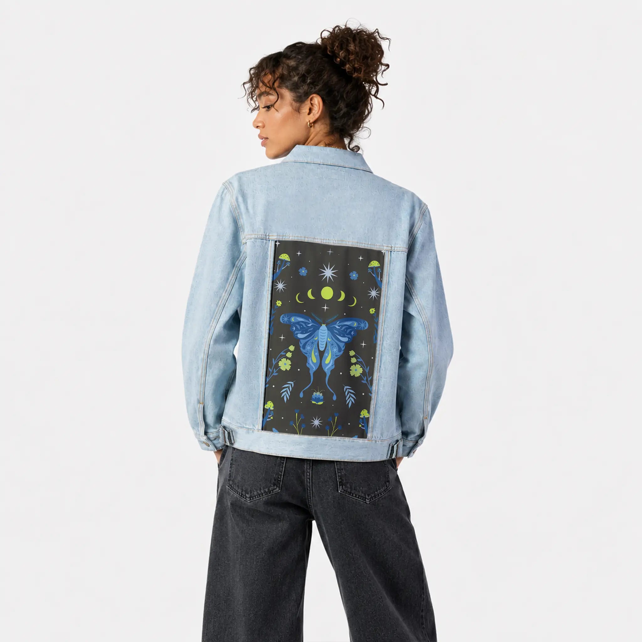 butterflyphase patch on female og denim jacket in oceanside
