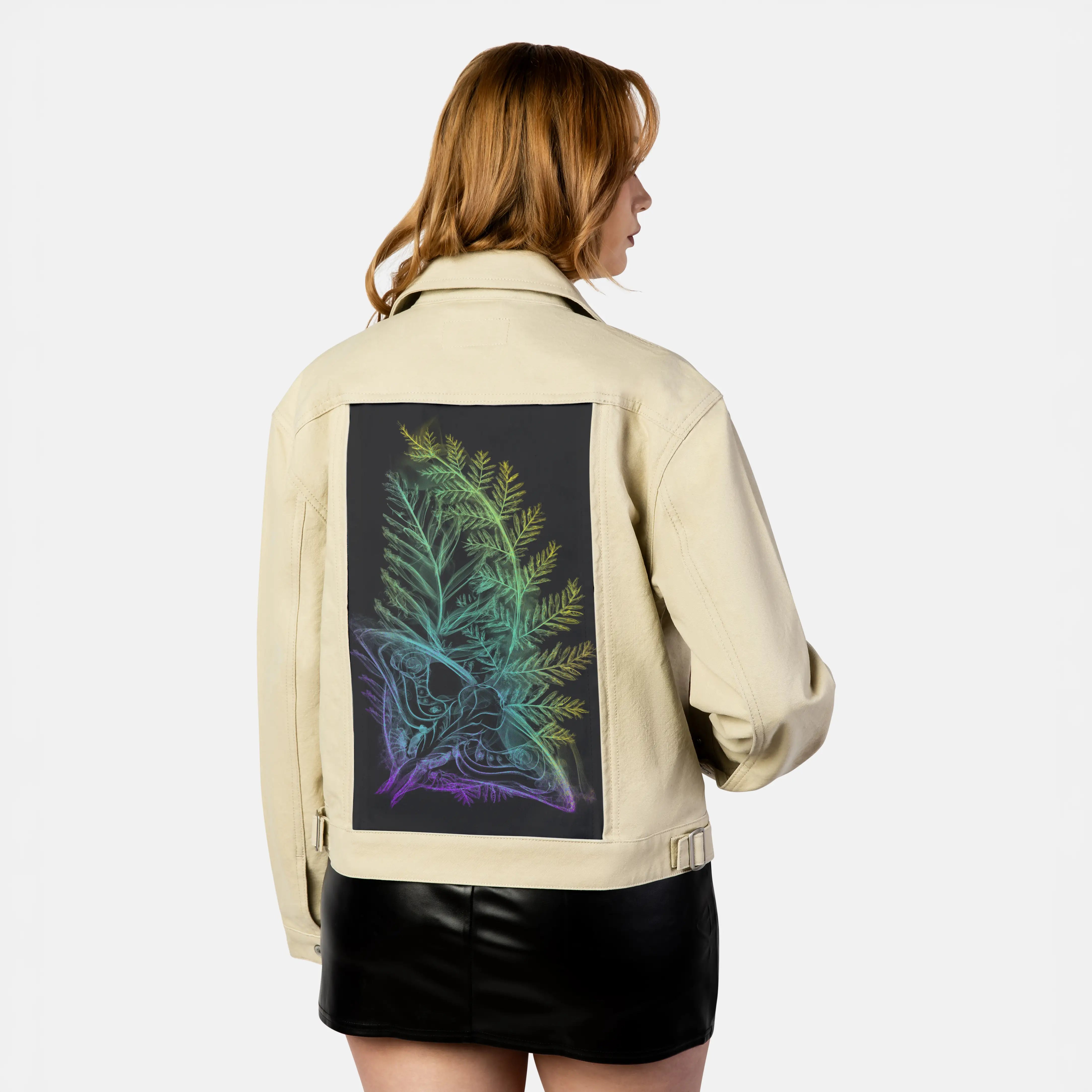 butterflysmoke patch on female atelier canvas jacket in tan