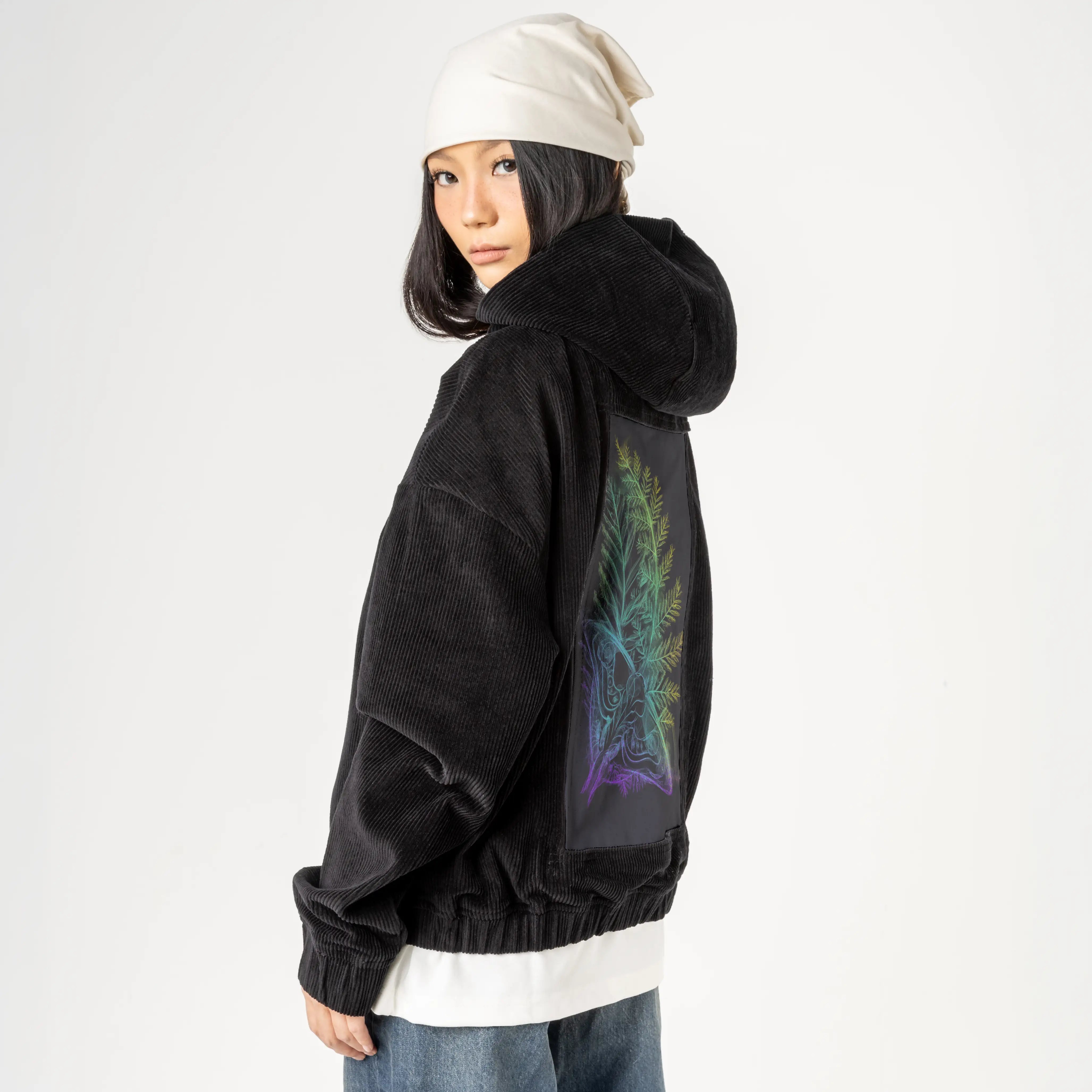 butterflysmoke patch on female retro cord hoodie in onyx