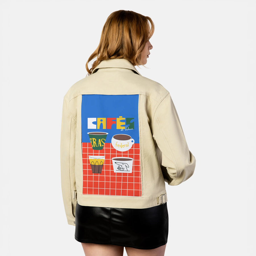 cafesdevalencia patch on female atelier canvas jacket in tan