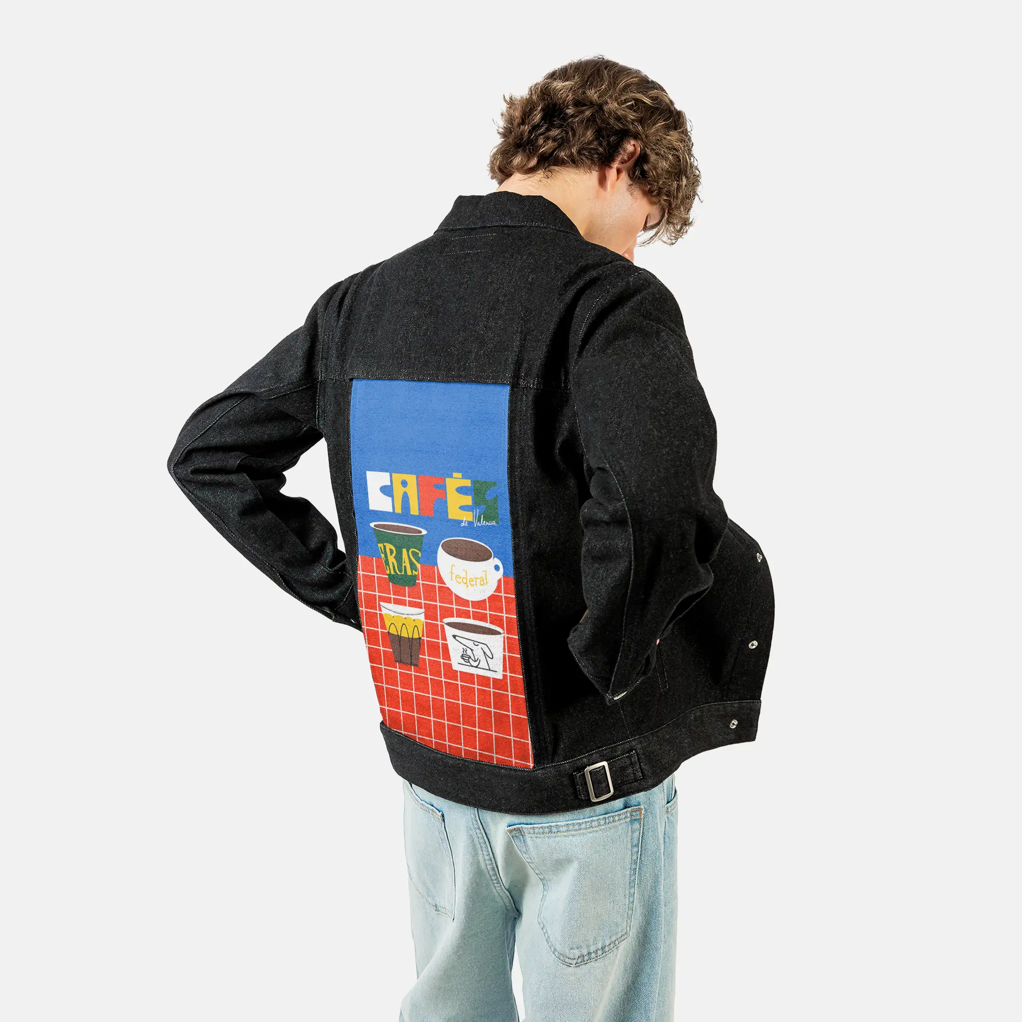 cafesdevalencia patch on male og denim jacket in raven