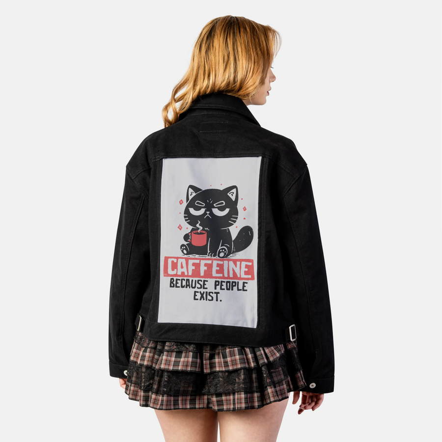 caffeinecat patch on female atelier canvas jacket in nightfall