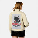 caffeinecat patch on female atelier canvas jacket in tan