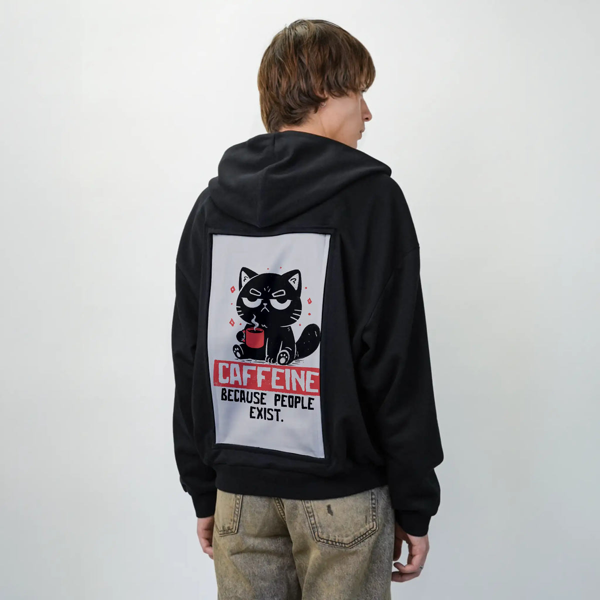 caffeinecat patch on male essential zip hoodie in after hours