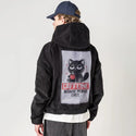 caffeinecat patch on male retro cord hoodie in onyx