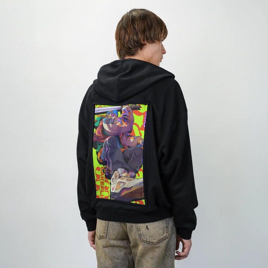cakeflip patch on male essential zip hoodie in after hours