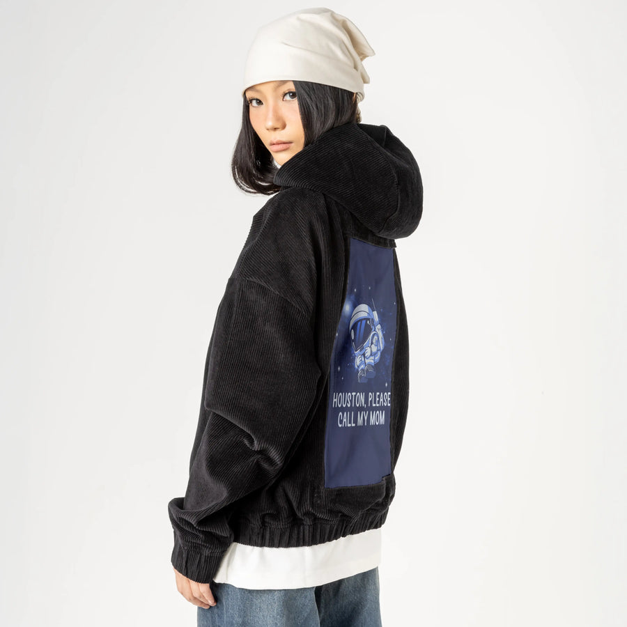 callmymom patch on female retro cord hoodie in onyx