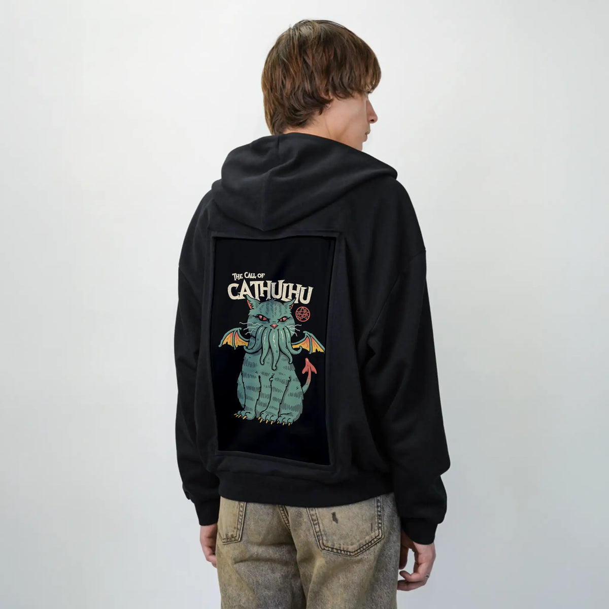 callofcathulu patch on male essential zip hoodie in after hours