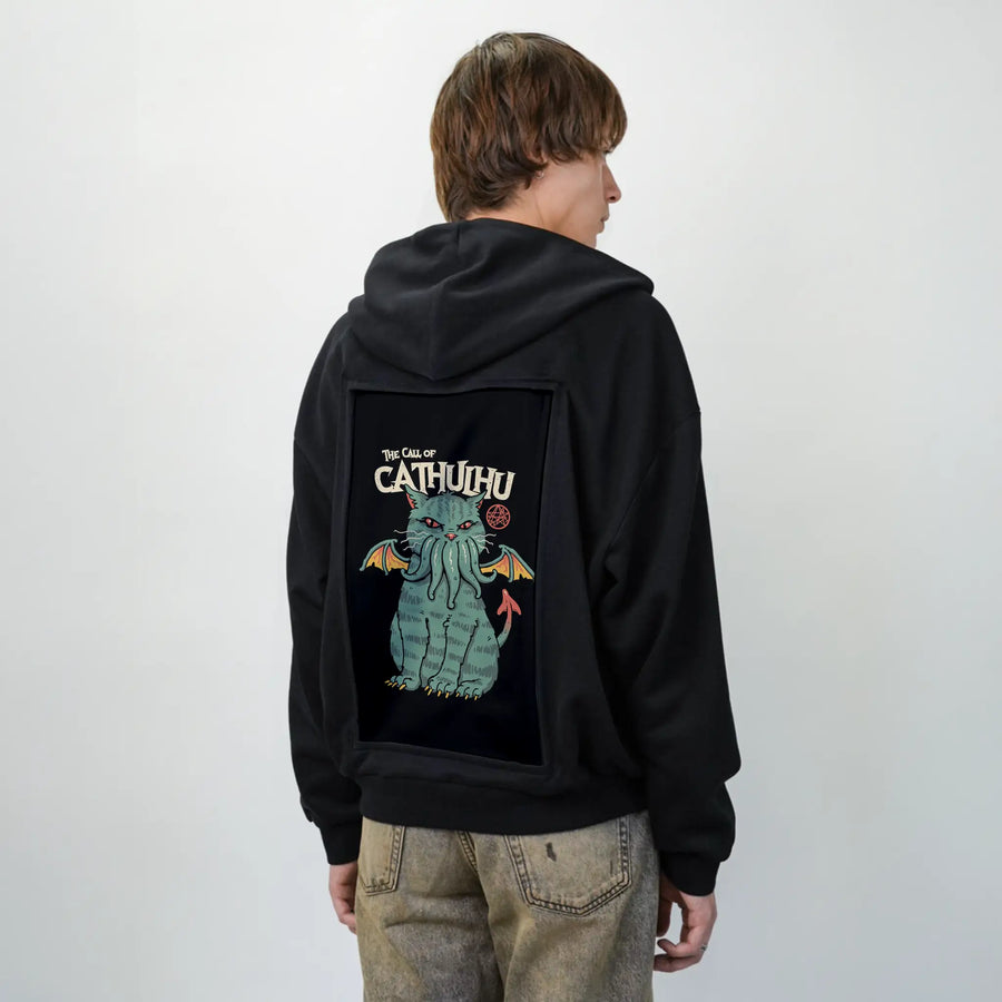 callofcathulu patch on male essential zip hoodie in after hours