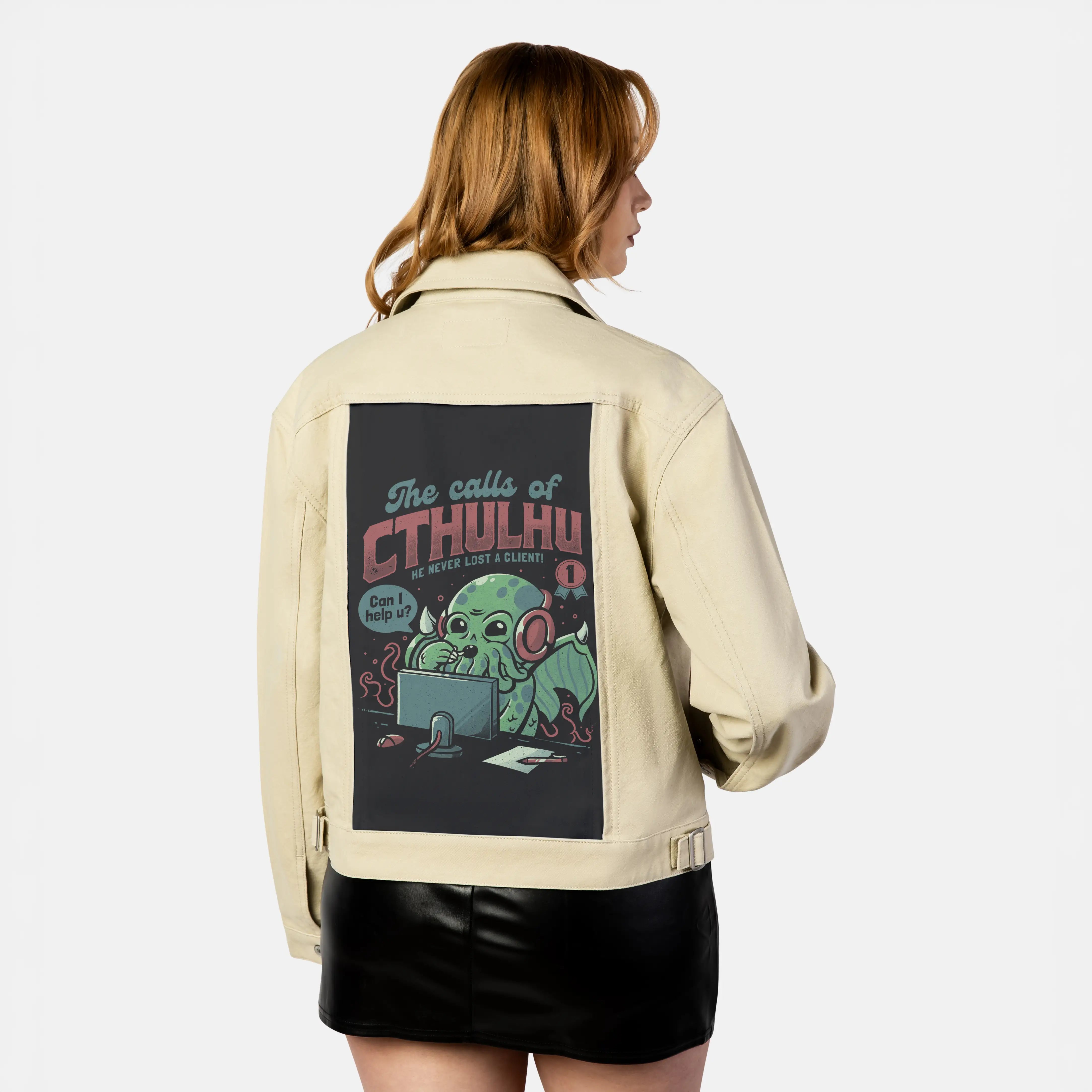 callsofcthulhu patch on female atelier canvas jacket in tan