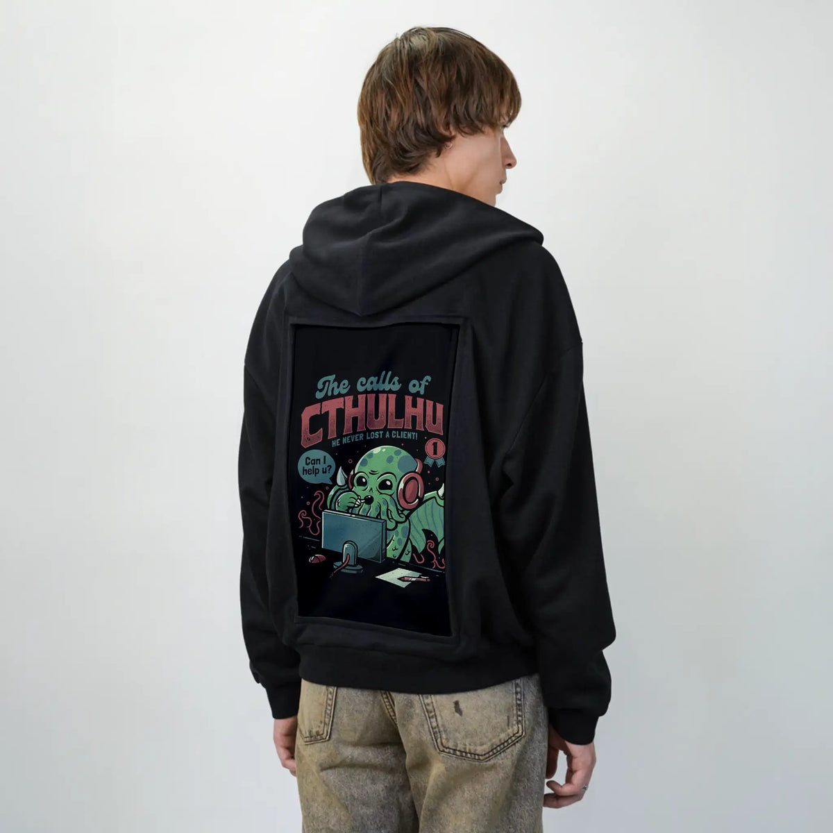 callsofcthulhu patch on male essential zip hoodie in after hours
