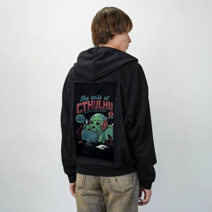 callsofcthulhu patch on male essential zip hoodie in after hours