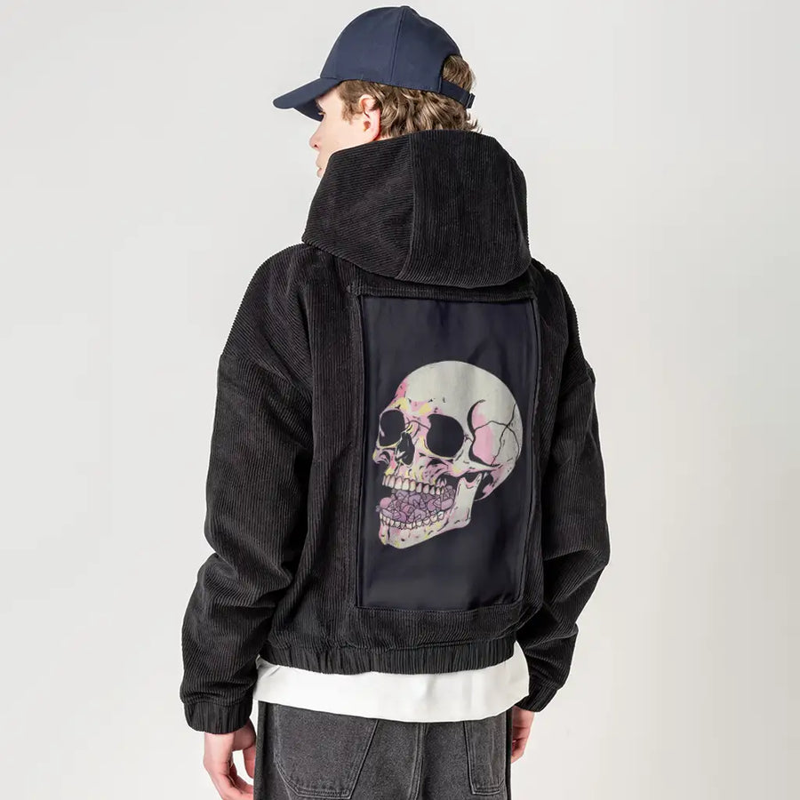 candyaddict patch on male retro cord hoodie in onyx