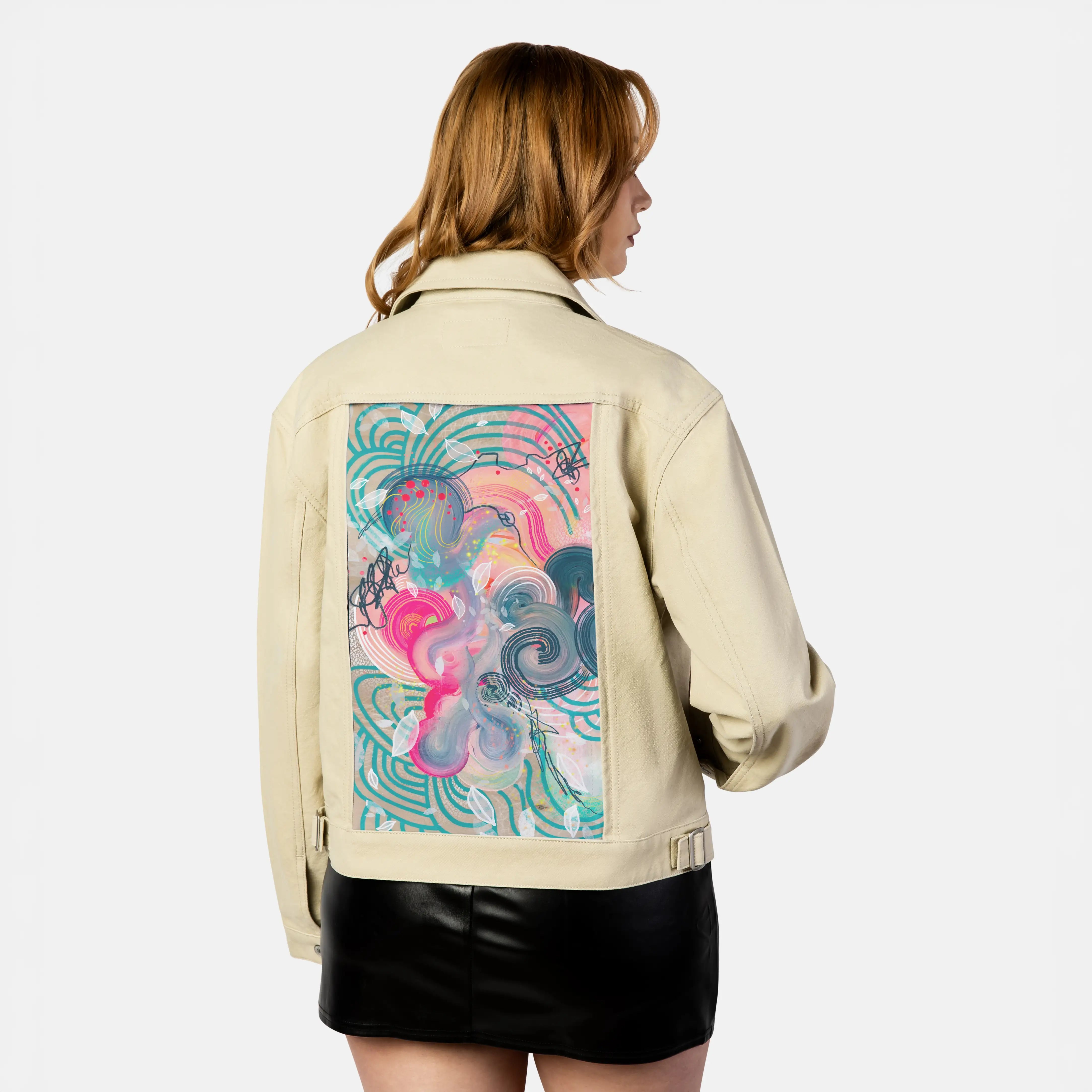candyfloss patch on female atelier canvas jacket in tan