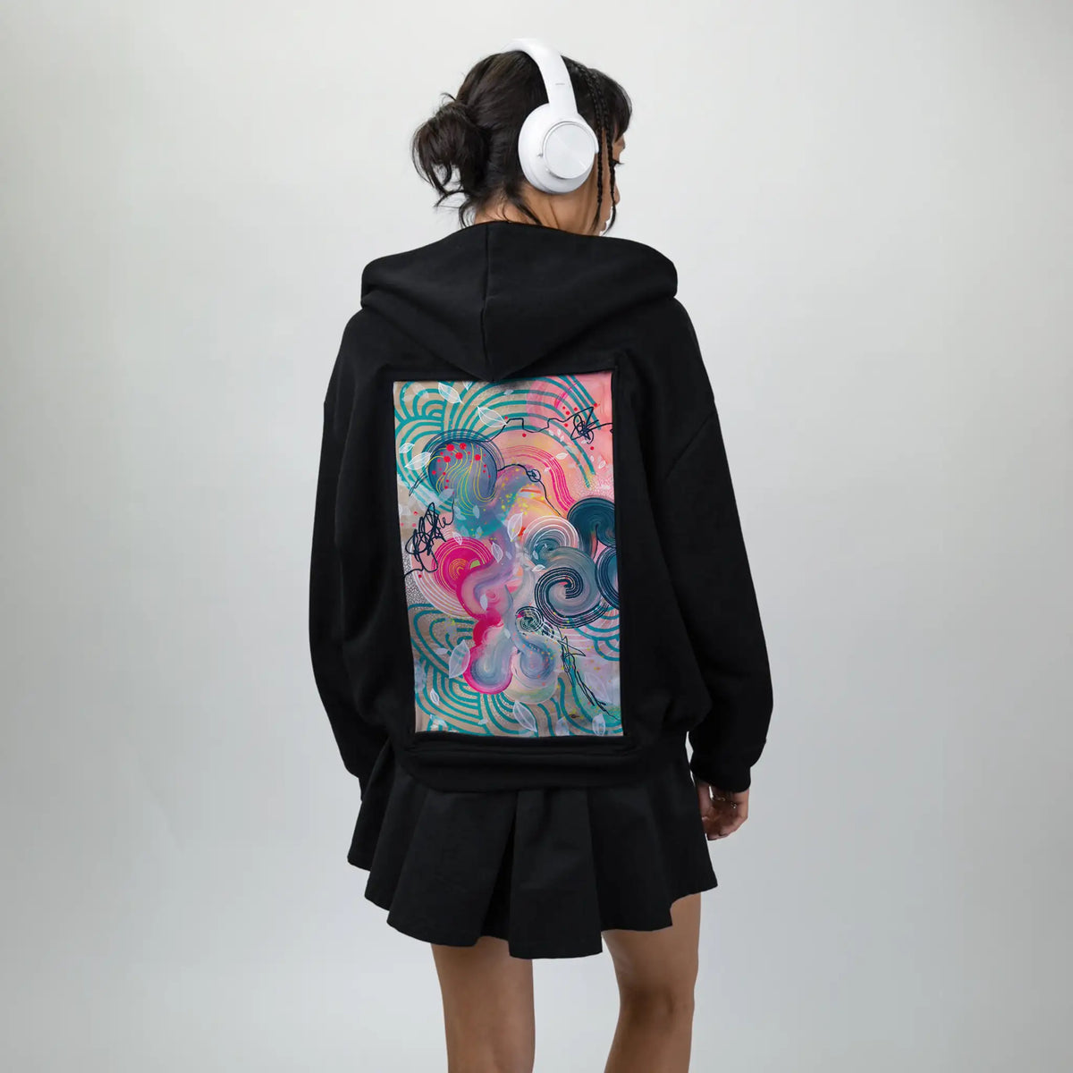 candyfloss patch on female essential zip hoodie in after hours