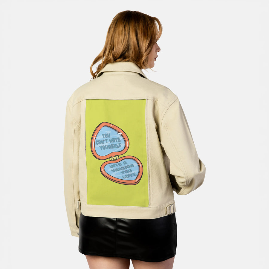 canthate patch on female atelier canvas jacket in tan