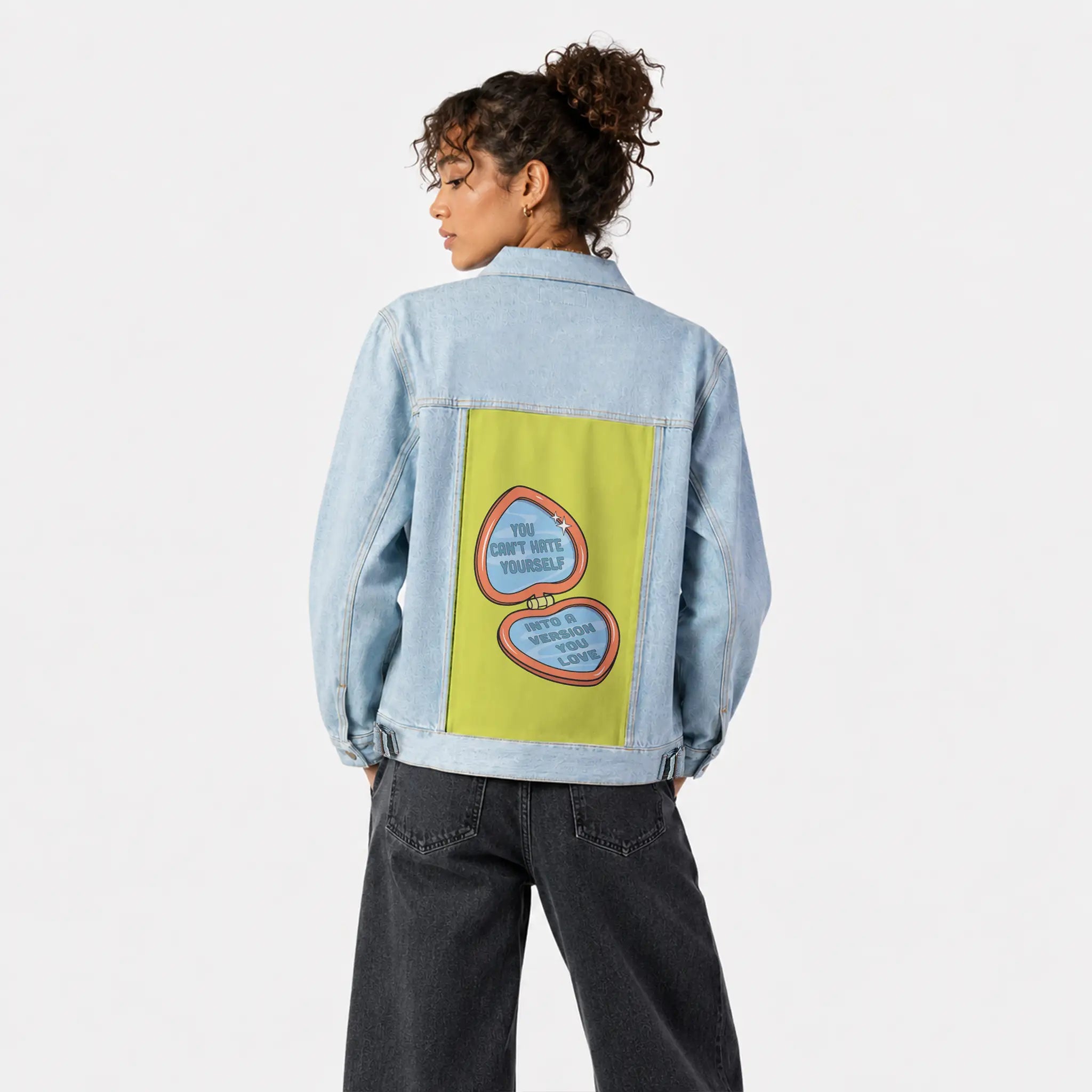 canthate patch on female og denim jacket in oceanside