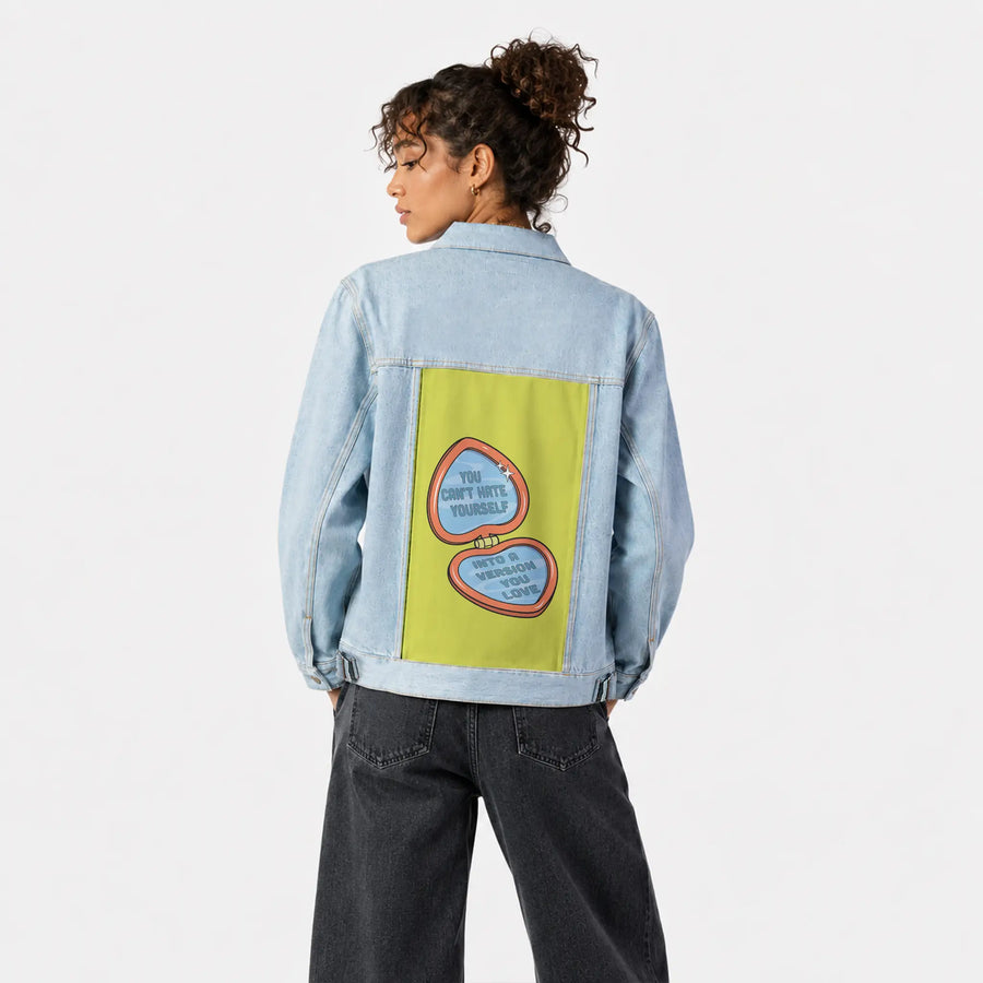 canthate patch on female og denim jacket in oceanside