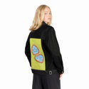 canthate patch on female og denim jacket in raven