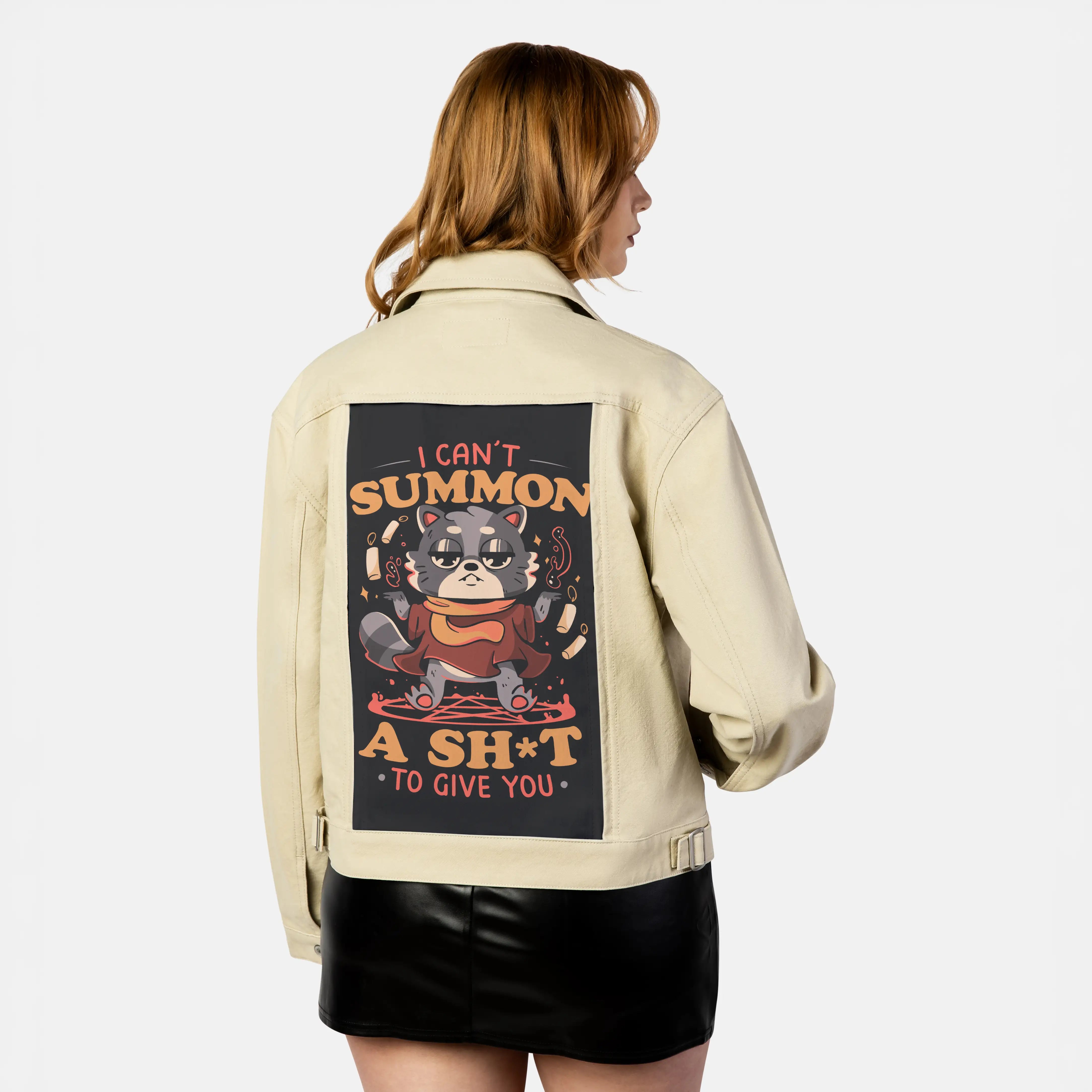 cantsummoncrap patch on female atelier canvas jacket in tan
