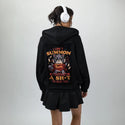 cantsummoncrap patch on female essential zip hoodie in after hours